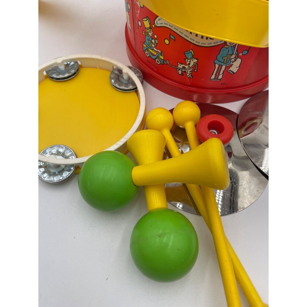 Vintage Fisher-Price Plastic Toy Drum Yellow Handle Marching Band Graphics 1979 - Picture 16 of 16
